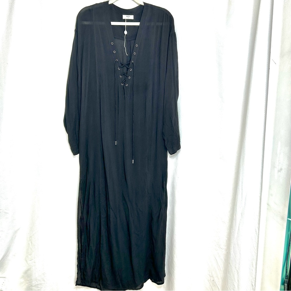 Mikoh black long sleeve maxi dress lace up V neck